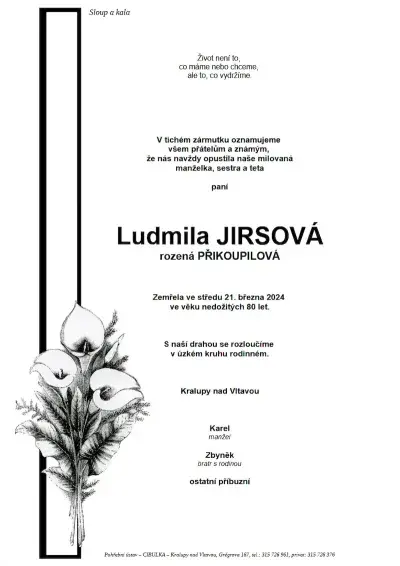 ukázkové smuteční oznámení (parte), Pohřební ústav Kralupy nad Vltavou