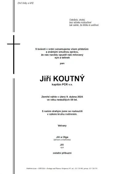 ukázkové smuteční oznámení (parte), Pohřební ústav Kralupy nad Vltavou