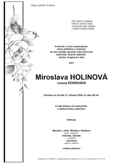 ukázkové smuteční oznámení (parte), Pohřební ústav Kralupy nad Vltavou