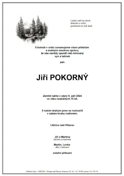 ukázkové smuteční oznámení (parte), Pohřební ústav Kralupy nad Vltavou